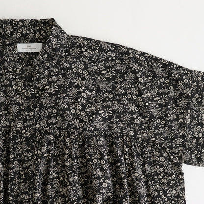 COTTON SLUB SMALL FLOWER PRINT FRILL COLLAR SHIRT WITH GATHER #9982 BLK (BLACK x BEIGE PRINT) [NSL25571]