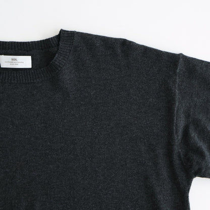 14GG 2PLY PLAIN STITCH COTTON/WOOL/CASHMER CREW-NECK PULLOVER #9800 CHARCOAL [GNSL24542]