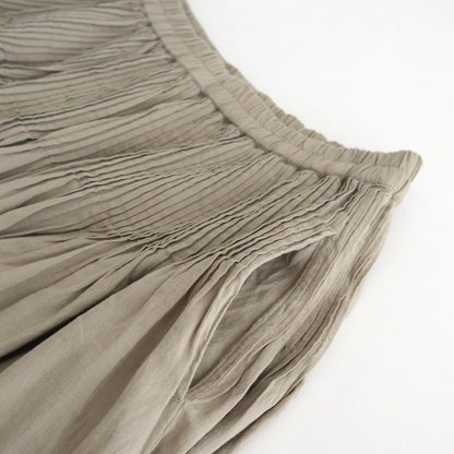 HANDWOVEN HEAVY COTTON PLAIN FLARED SKIRT WITH PINTUCK #8300 BEIGE/BLACK SELVAGE [INMDS25725]