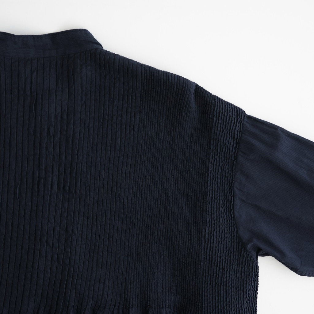 80s ORGANIC VOILE STRIPE (OVERDYE) BANDED SHIRT DRESS WITH MINI PINTUCK #3960 MARINE [NMDS26514D]