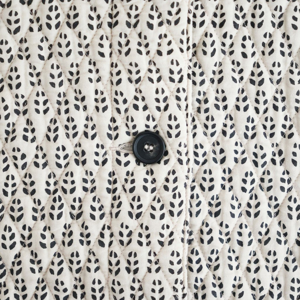80s VOILE LITTLE TREE BLOCK PRINT QUILTED RAGLAN/SL STRING JACKET #9199 MILKY.GREY/BLACK PRINT [INMDS26721]