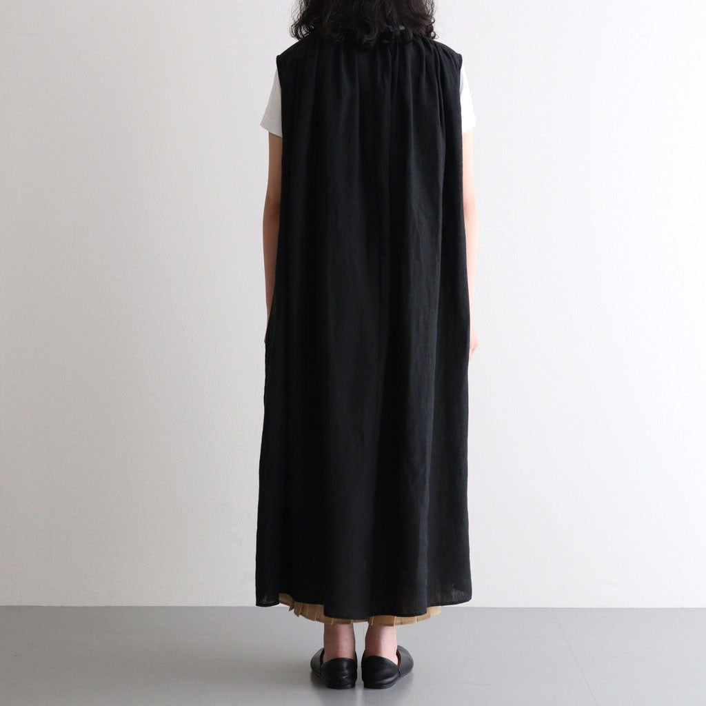 DENSELY LINEN GATHER DRESS #Black [no.7310]