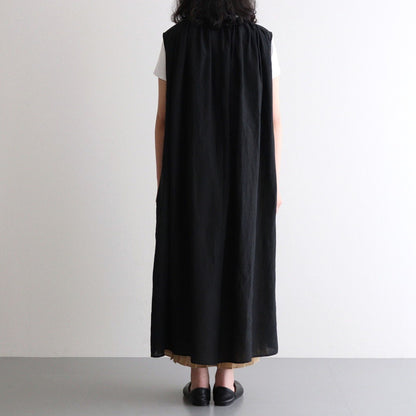 DENSELY LINEN GATHER DRESS #Black [no.7310]