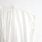80s COTTON VOILE LACE LACE&STRING COLLAR GATHERED SHIRT #9100 WHT (OFF WHITE) [NSL26092]