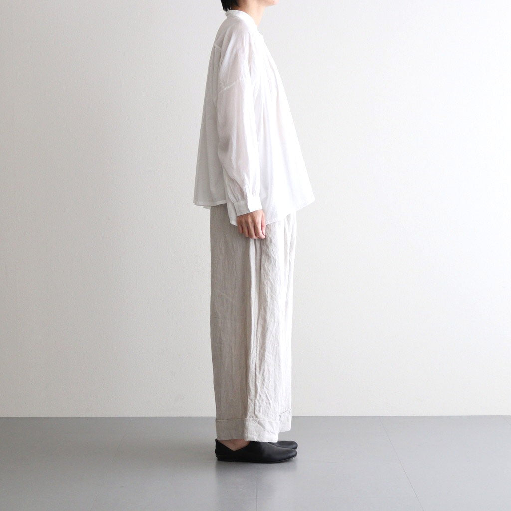 80s COTTON VOILE PLAIN BANDED COLLAR GATHER SHIRT #9100 OFF WHITE [NSL25041]