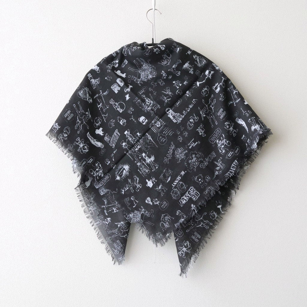 GRAFFITI GAUZE SHAWL #Black [no.7960]