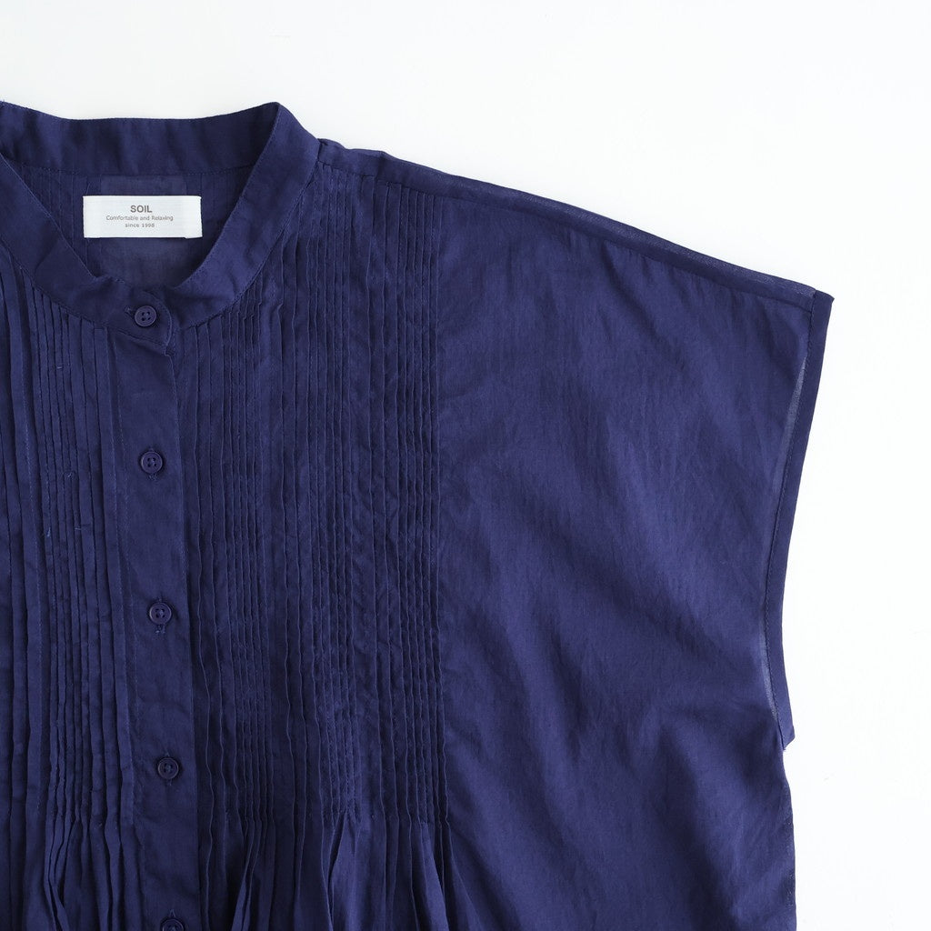 80s COTTON VOILE PLAIN BANDED COLLAR FRENCH/SL PINTUCK SHIRT #3800 NVY (BRIGHT NAVY) [NSL26022]