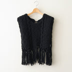 夜を紡ぐ Knitted fringe vest #black [TLF-126-hkn002]