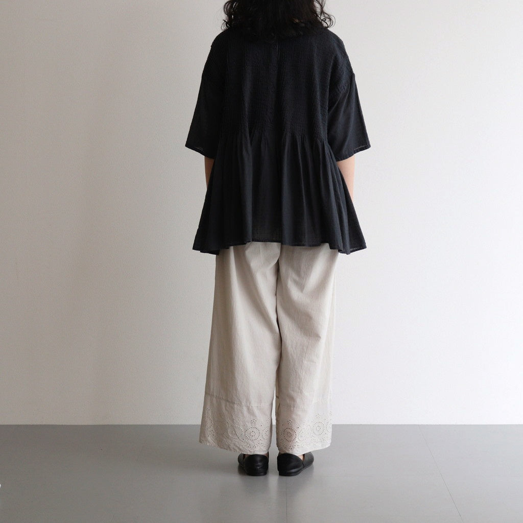 80s ORGANIC DOBIE CHECK(OVERDYE) CREW-NECK P/O HALF/SL SHIRT WITH PINTUCK #9971 O.BLACK [NMDS25251D]