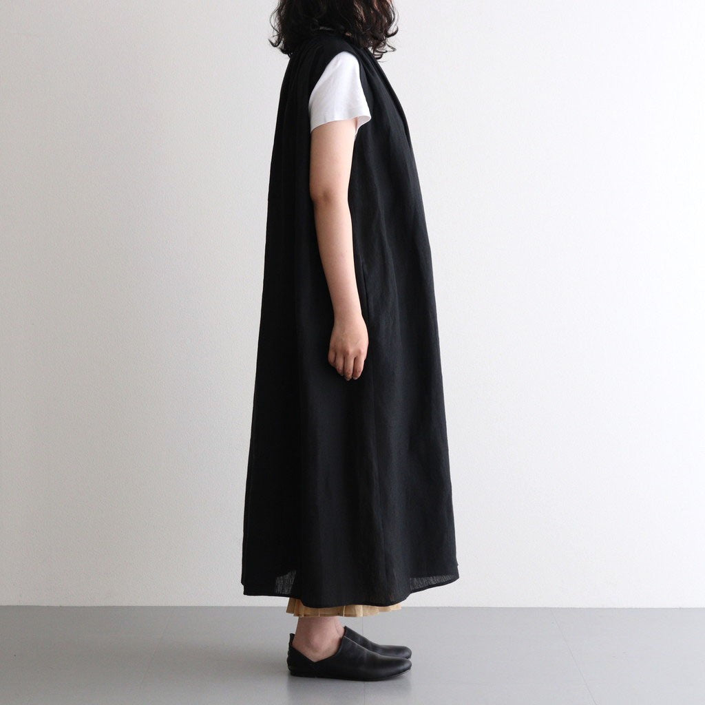 DENSELY LINEN GATHER DRESS #Black [no.7310]