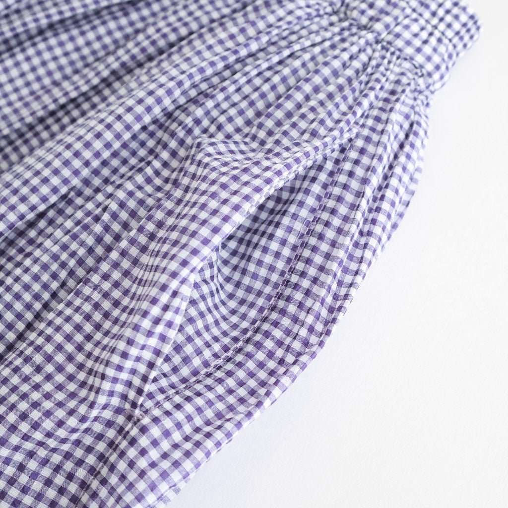 HANDWOVEN COTTON/SILK SMALL GINGHAM CHECK GATHERED SKIRT #2891 PURPLE(OFF.WHITE×PURPLE) [INMDS26026]