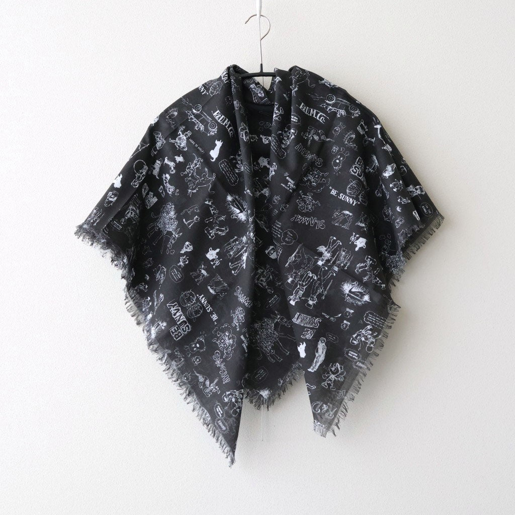 GRAFFITI GAUZE SHAWL #Black [no.7960]