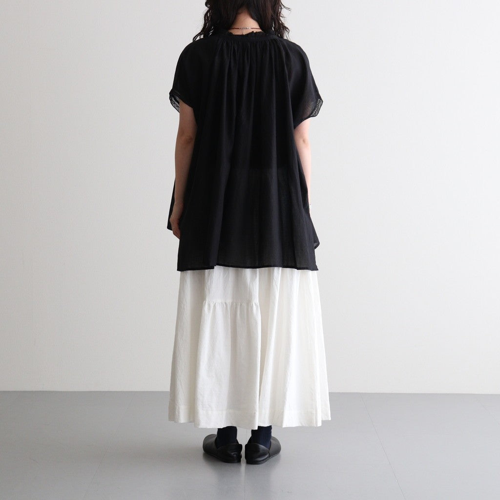 80s COTTON VOILE LACE LACE&STRING COLLAR GATHERED SHIRT #9900 BLACK [NSL26092]