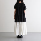 80s COTTON VOILE LACE LACE&STRING COLLAR GATHERED SHIRT #9900 BLACK [NSL26092]