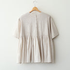 80s ORGANIC COTTON VOILE CREW-NECK PULLOVER HALF/SLEEVE SHIRT WITH MINI PINTUCK #8200 BEIGE (MILKY BEIGE) [NMDS26241]