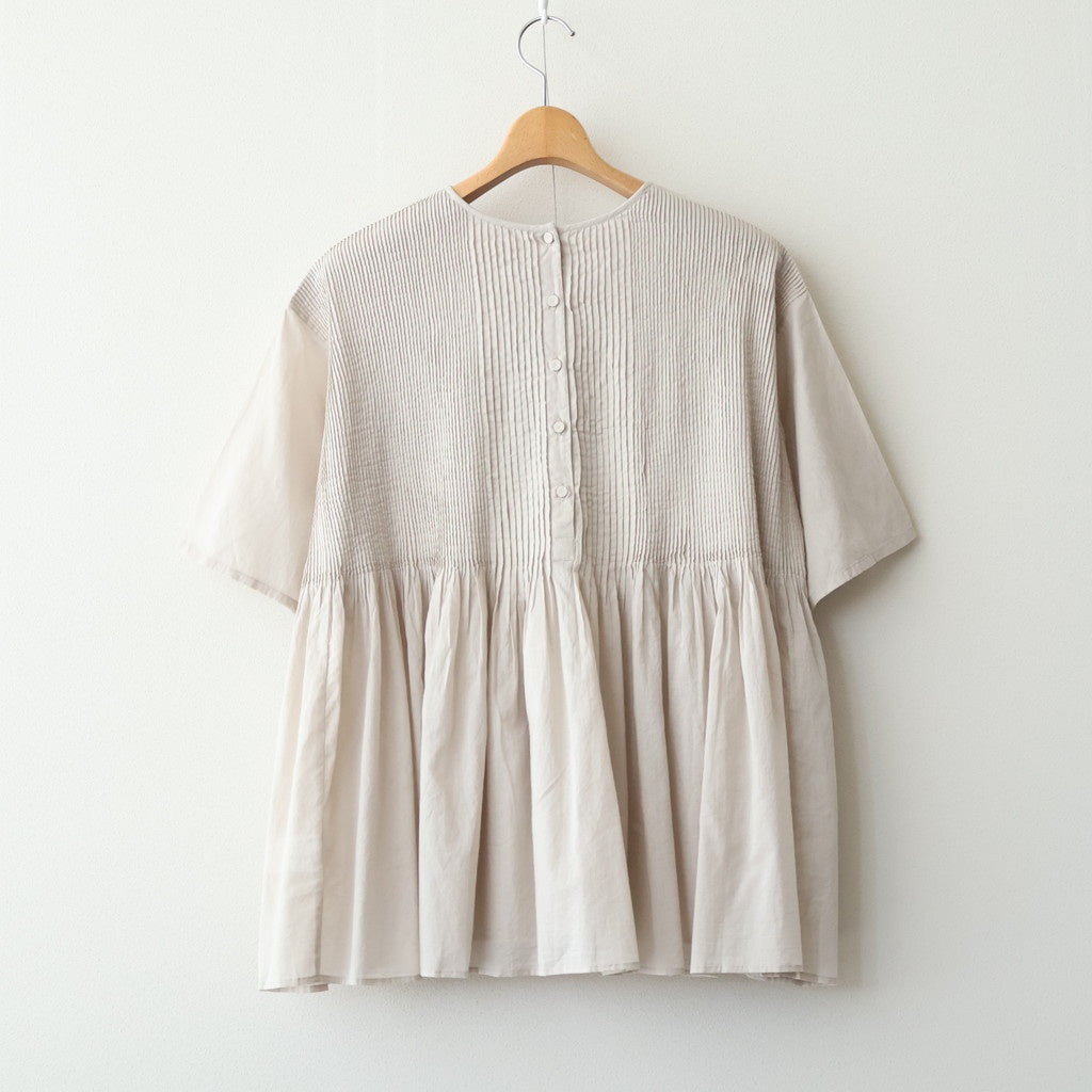 80s ORGANIC COTTON VOILE CREW-NECK PULLOVER HALF/SLEEVE SHIRT WITH MINI PINTUCK #8200 BEIGE (MILKY BEIGE) [NMDS26241]