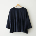 80s ORGANIC VOILE STRIPE (OVERDYE) CREW-NECK 3/4 SL SHIRT WITH MINI PINTUCK #3960 MARINE [NMDS26511D]