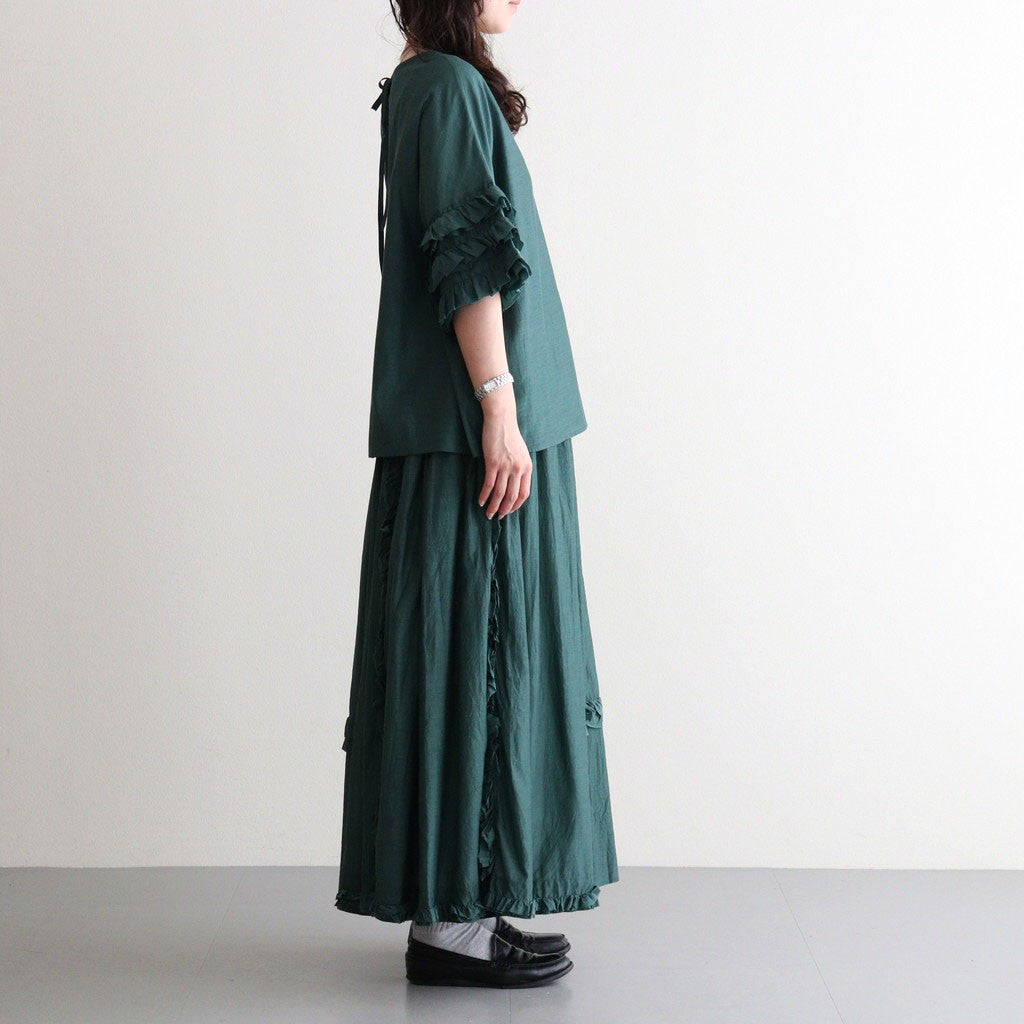 葉影のリズム：Frilled sleeves blouse #forest green [11261-02307]