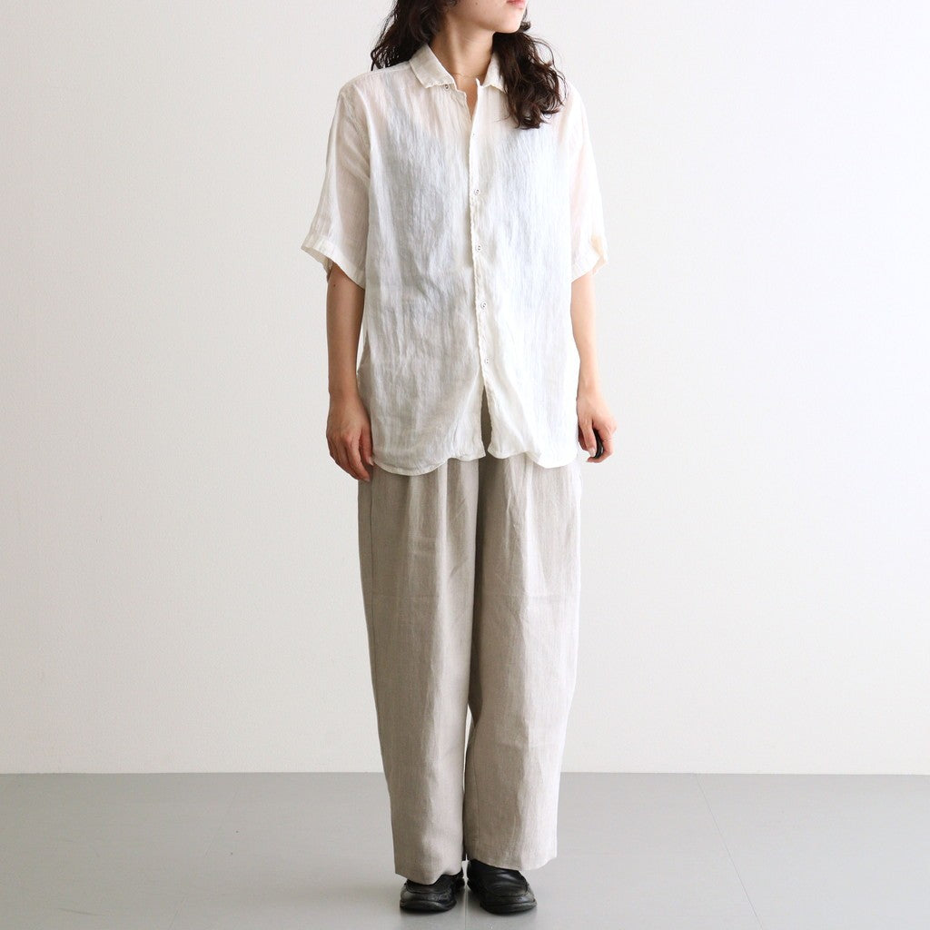 AUTO LOOM LINEN/COTTON PLAIN OVERDYE OPEN COLLAR S/SL SHIRTS #9000 WHITE(WASHED) [IMDSH2612LCD]