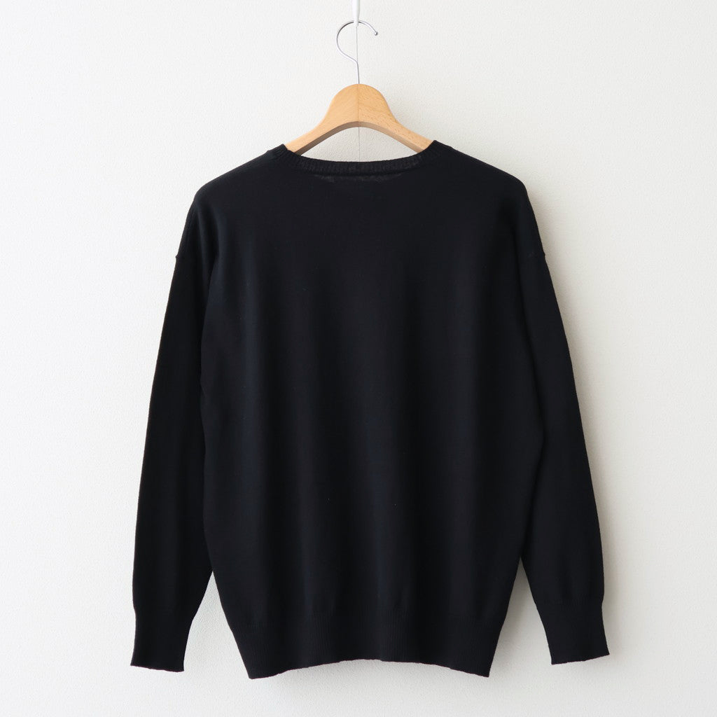 14GG 2PLY PLAIN STITCH COTTON/WOOL/CASHMER CREW-NECK PULLOVER #9900 BLACK [GNSL24542]
