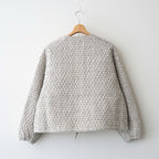80s VOILE LITTLE TREE BLOCK PRINT QUILTED RAGLAN/SL STRING JACKET #9199 MILKY.GREY/BLACK PRINT [INMDS26721]