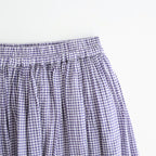 HANDWOVEN COTTON/SILK SMALL GINGHAM CHECK GATHERED SKIRT #2891 PURPLE(OFF.WHITE×PURPLE) [INMDS26026]