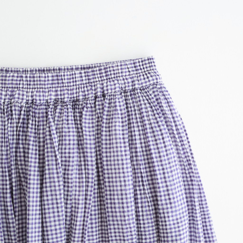 HANDWOVEN COTTON/SILK SMALL GINGHAM CHECK GATHERED SKIRT #2891 PURPLE(OFF.WHITE×PURPLE) [INMDS26026]