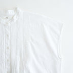 80s COTTON VOILE PLAIN BANDED COLLAR FRENCH/SL PINTUCK SHIRT #9000 OFF WHITE [NSL26022]
