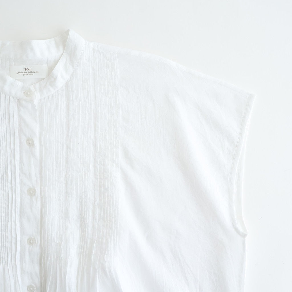 80s COTTON VOILE PLAIN BANDED COLLAR FRENCH/SL PINTUCK SHIRT #9000 OFF WHITE [NSL26022]