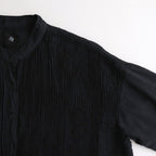 80s ORGANIC DOBIE CHECK(OVERDYE) BANDED COLLAR MAXI DRESS WITH PINTUCK #9971 O.BLACK [NMDS25254D]