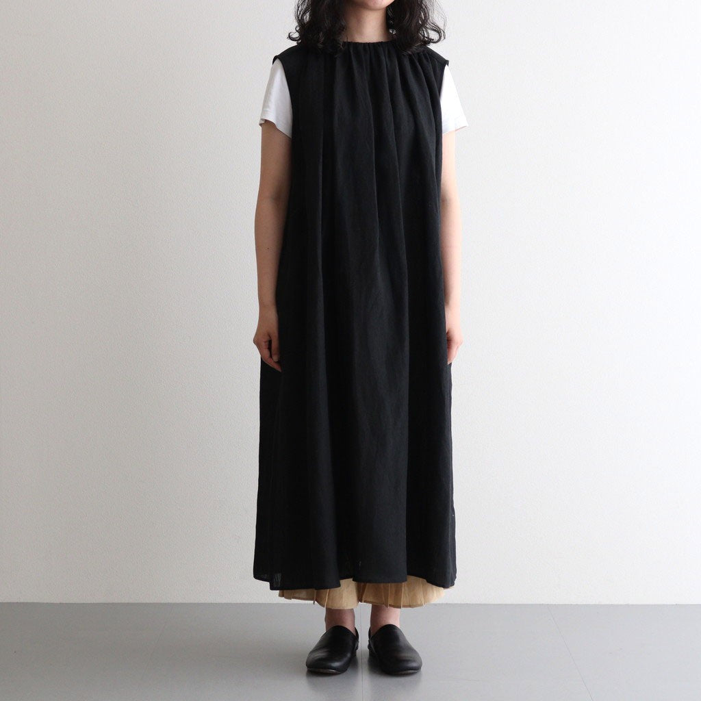 DENSELY LINEN GATHER DRESS #Black [no.7310]