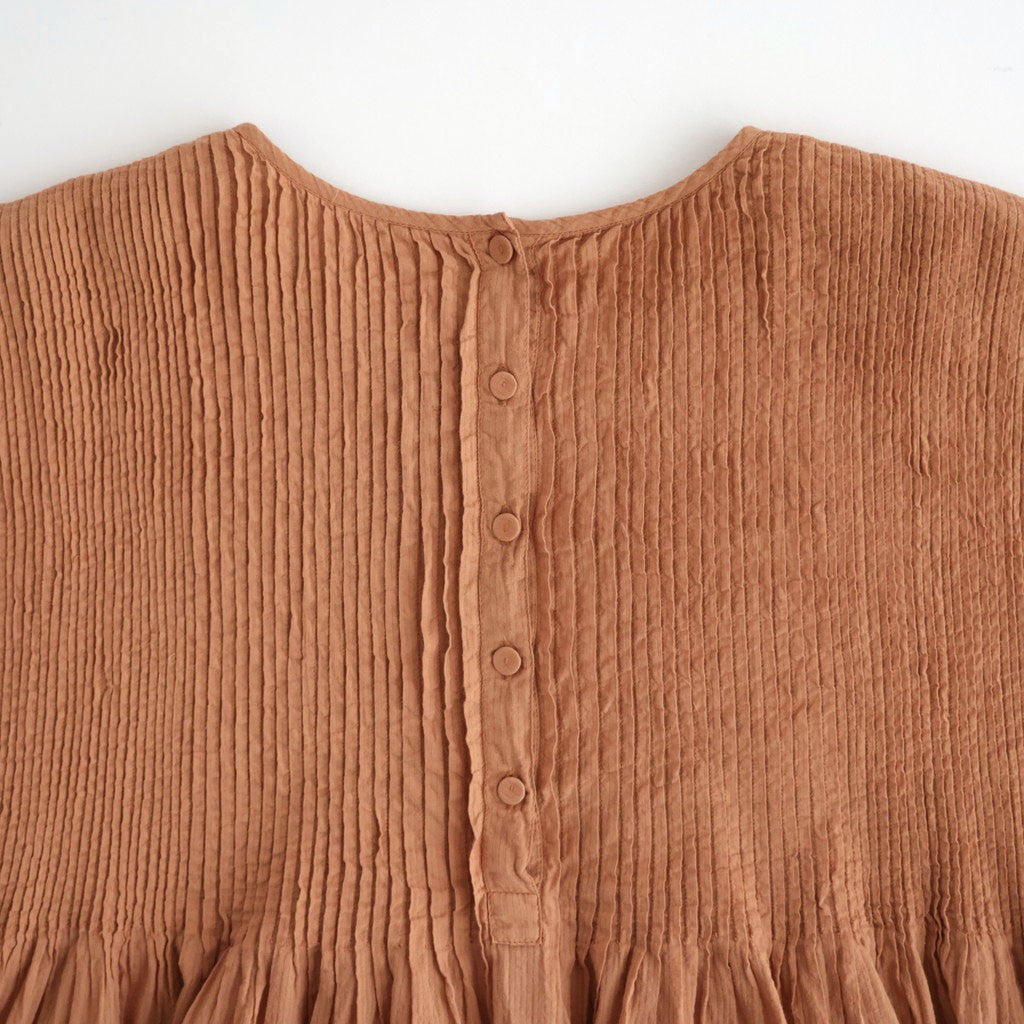 80s ORGANIC VOILE STRIPE (OVERDYE) CREW-NECK 3/4 SL SHIRT WITH MINI PINTUCK #6700 DK.ORANGE [NMDS26511D]