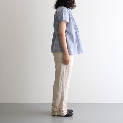 80s COTTON VOILE PLAIN BANDED COLLAR FRENCH/SL PINTUCK SHIRT #3300 SAX BLUE [NSL25042]