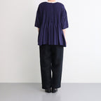 80s ORGANIC DOBIE CHECK(OVERDYE) CREW-NECK P/O HALF/SL SHIRT WITH PINTUCK #2813 D.PURPLE [NMDS25251D]