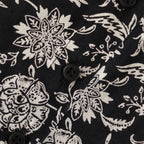80s VOILE TWO TONE FLOWER PRINT REGULAR COLLAR S/SL DRESS #9982 BLACK x Lt BEIGE PRINT [NSL25084]