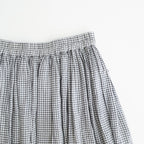 HANDWOVEN COTTON/SILK SMALL GINGHAM CHECK GATHERED SKIRT #9691 GREY(OFF.WHITE×GREY) [INMDS26026]