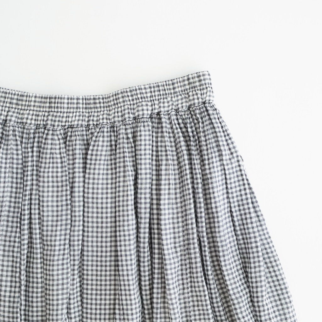 HANDWOVEN COTTON/SILK SMALL GINGHAM CHECK GATHERED SKIRT #9691 GREY(OFF.WHITE×GREY) [INMDS26026]