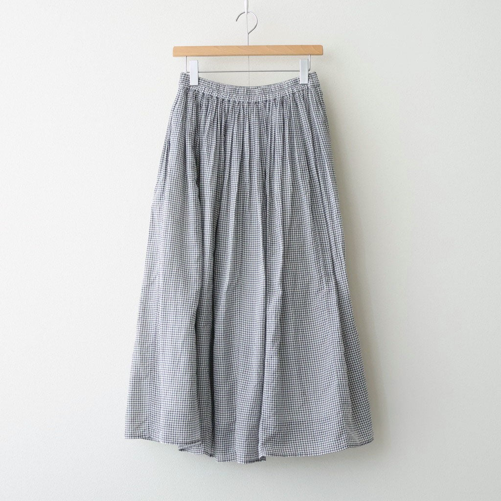 HANDWOVEN COTTON/SILK SMALL GINGHAM CHECK GATHERED SKIRT #9691 GREY(OFF.WHITE×GREY) [INMDS26026]