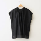 80s COTTON VOILE LACE LACE&STRING COLLAR GATHERED SHIRT #9900 BLACK [NSL26092]