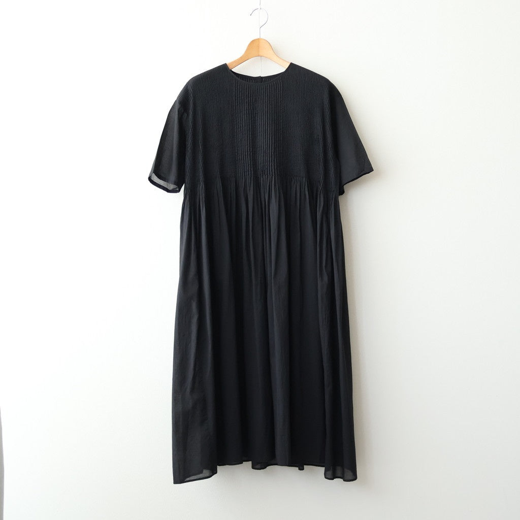 80s ORGANIC COTTON VOILE CREW-NECK HALF/SLEEVE DRESS WITH MINI PINTUCK #9900 BLACK [NMDS26243]