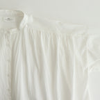 80s COTTON VOILE PLAIN BANDED COLLAR GATHER SHIRT #9100 OFF WHITE [NSL25041]