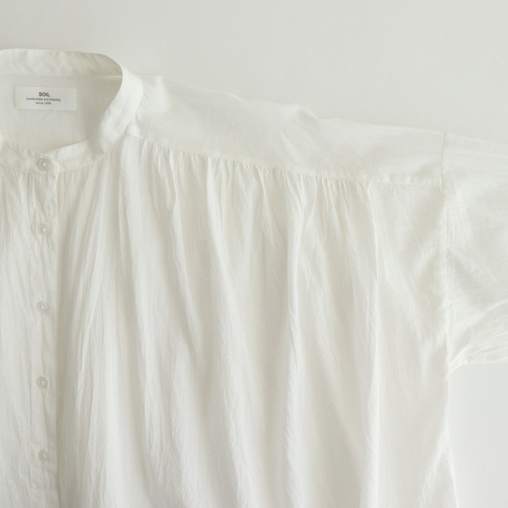 80s COTTON VOILE PLAIN BANDED COLLAR GATHER SHIRT #9100 OFF WHITE [NSL25041]
