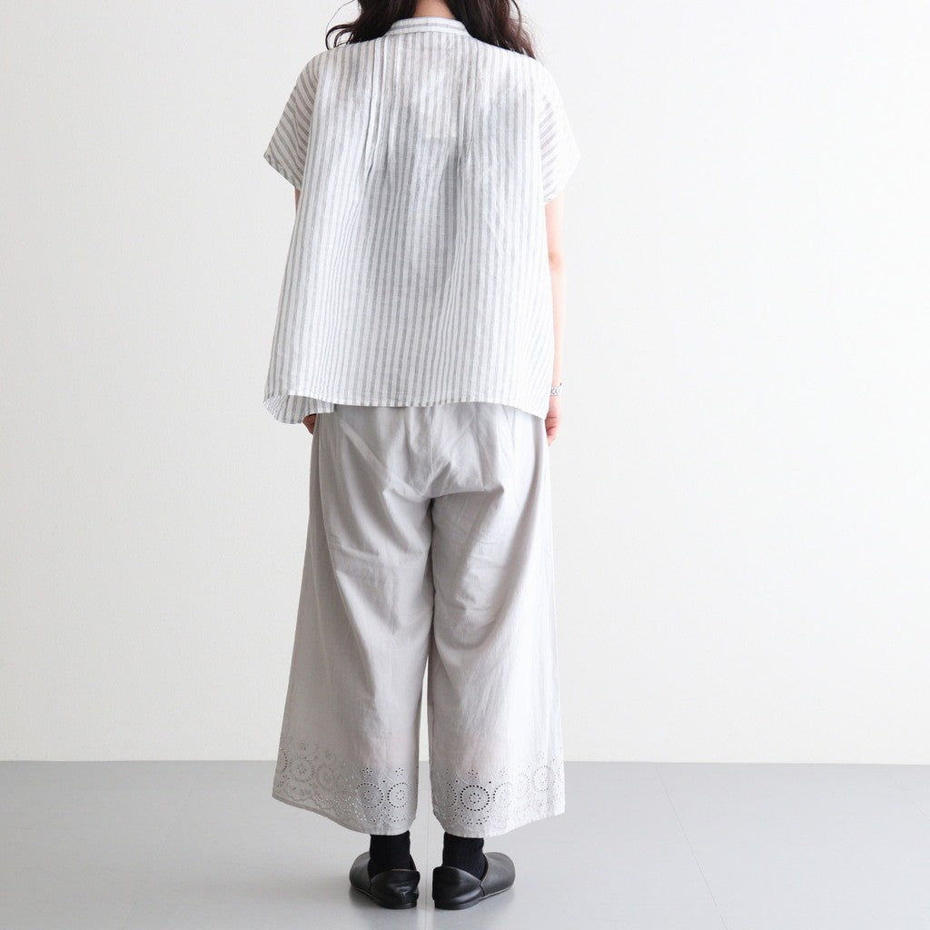 60s AUTO LOOM COTTON/LINEN STRIPE BANDED COLLAR FRENCH/SL PINTUCK SHIRTS #9139 OFF.WHITE/NAVY STRIPE [INSL26331]