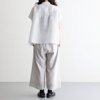60s AUTO LOOM COTTON/LINEN STRIPE BANDED COLLAR FRENCH/SL PINTUCK SHIRTS #9139 OFF.WHITE/NAVY STRIPE [INSL26331]