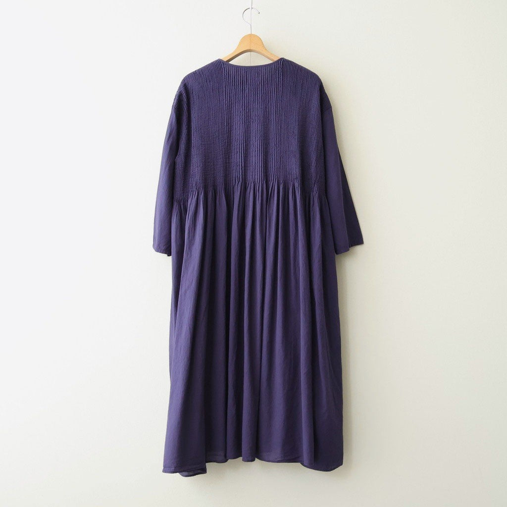 80s ORGANIC MICRO CHECK OVERDYE CREW-NECK BUTTON SHIRT MAXI DRESS WITH MINI PINTUCK #2813 PURPLE (D.PURPLE) [NMDS26234D]