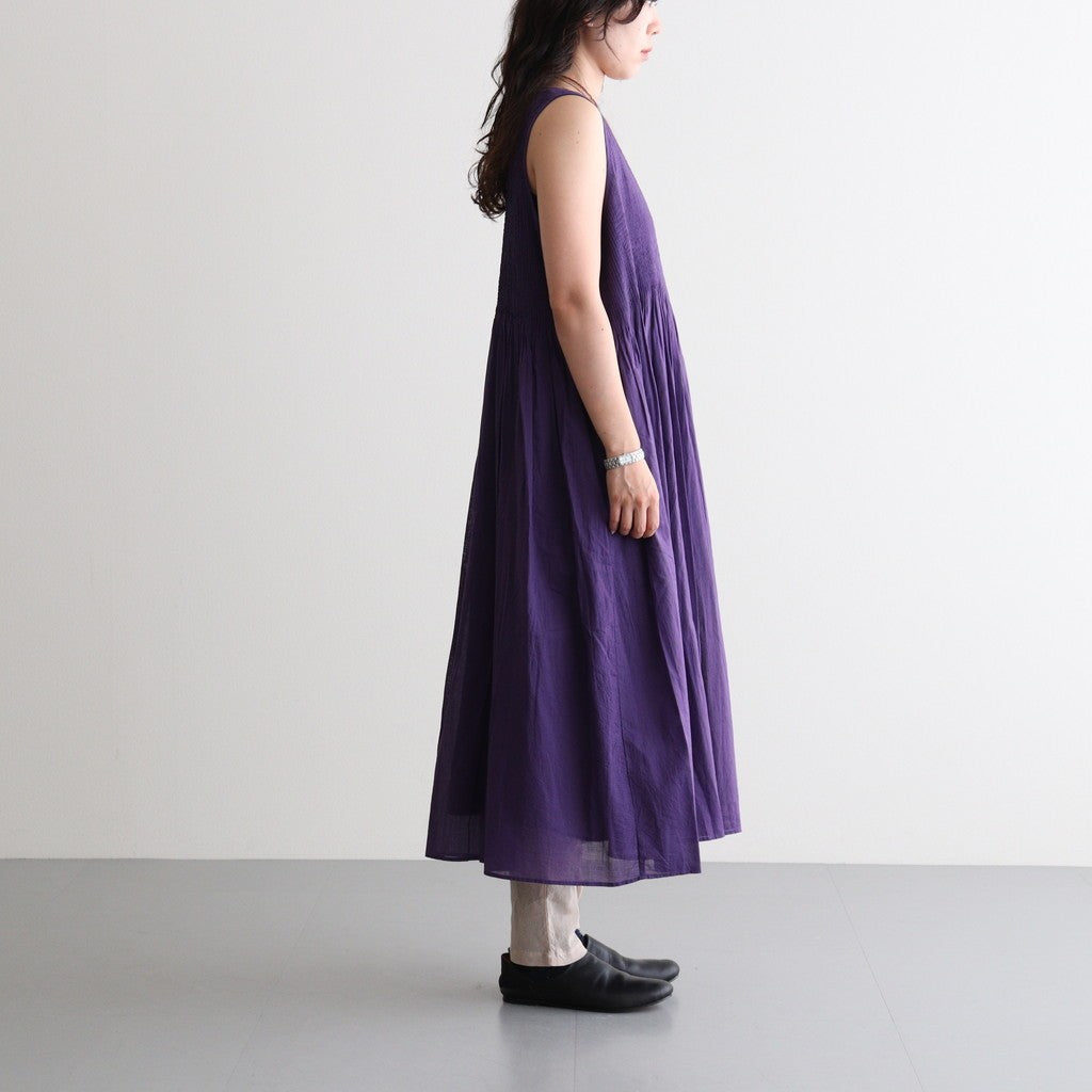 80s ORGANIC COTTON VOILE NO/SLEEVE PULLOVER DRESS WITH MINI PINTUCK #2700 PURPLE [NMDS26244]