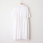 80s ORGANIC DOBIE CHECK(OVERDYE) BANDED COLLAR MAXI DRESS WITH PINTUCK #9170 MINRAL WHITE [NMDS25254D]