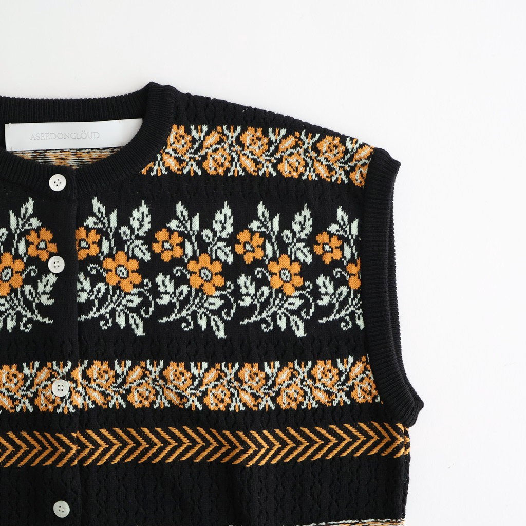 Flower Jacquard Knit Vest #Black [261806]