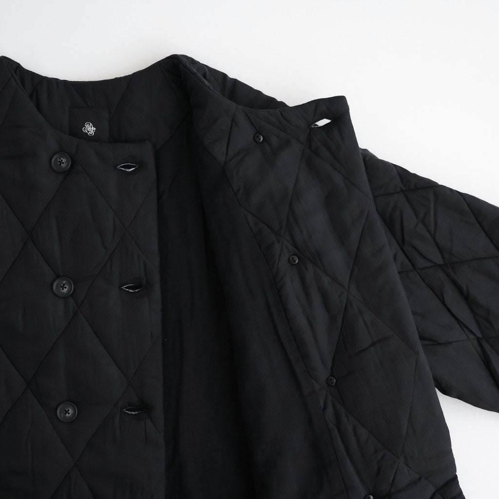 BANGALORE SILK PLAIN PADDED NO COLLAR DOUBLE COAT #9900 BLACK [NMDS26552]