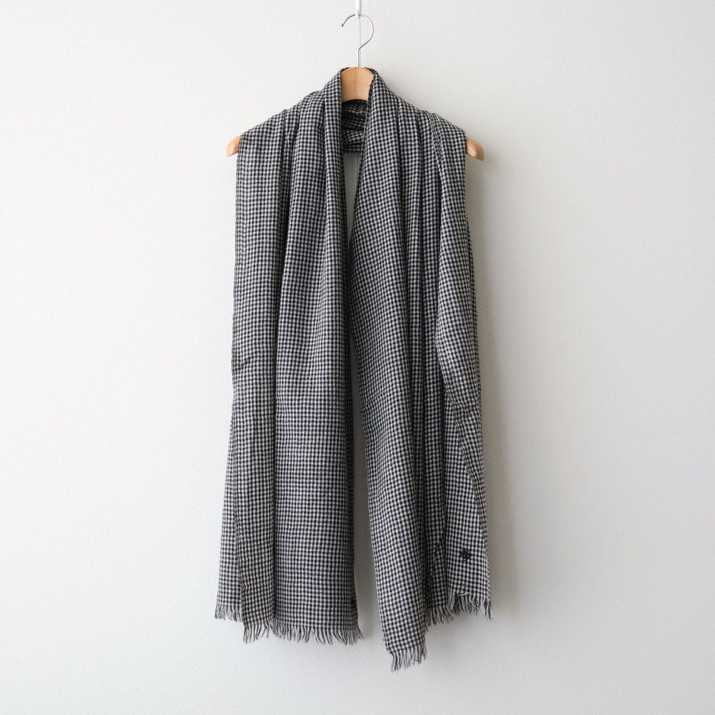 BOILE WOOL SMALL GINGHAM CHECK BOILED WOOL SMALL GINGHAM CHECK STOLE #9981 BLK (BLACK/ECRU SAND CHECK) [NMDS26586]